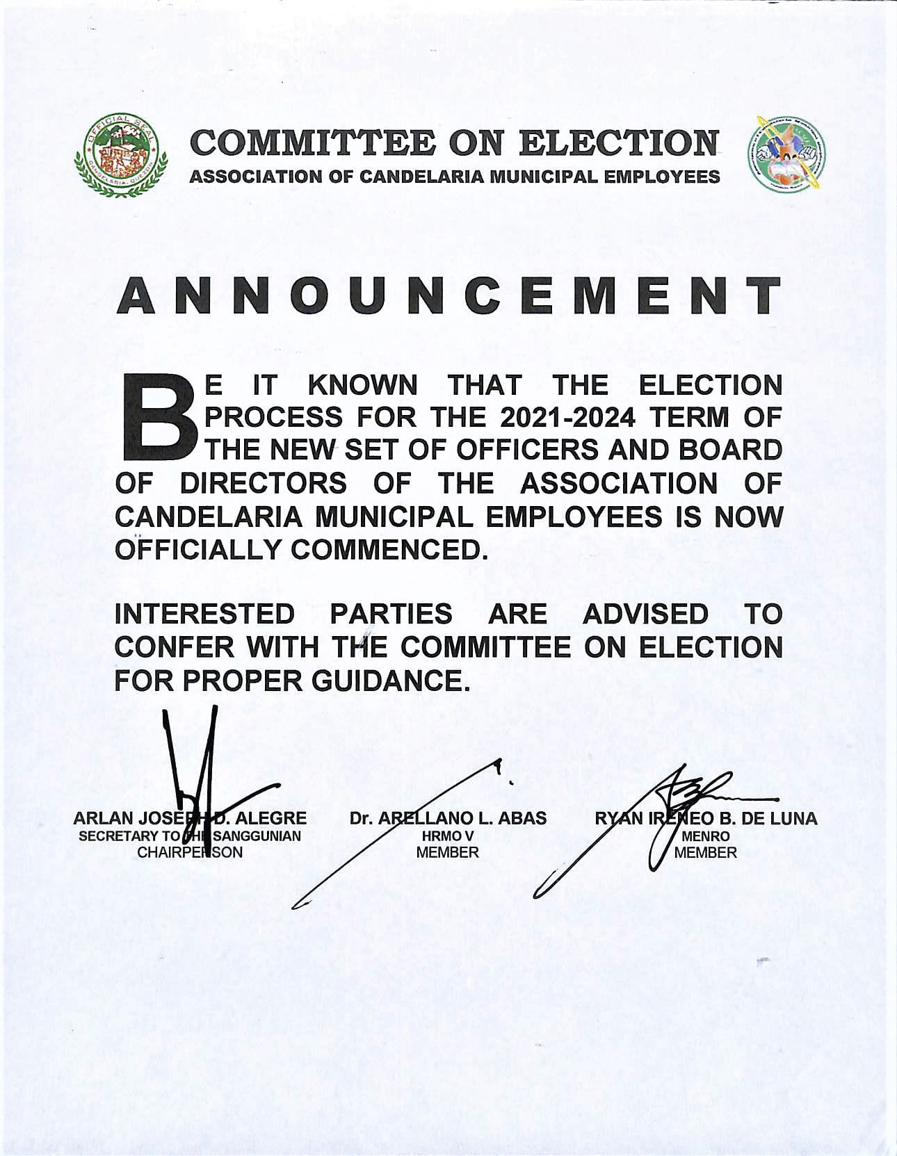 announcement-election-of-officers-and-board-of-directories-of-the